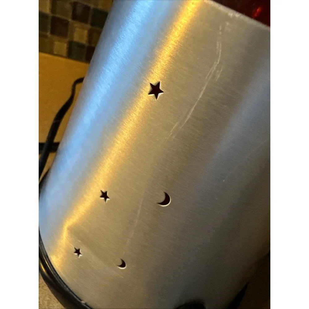 Vintage Moon and Stars Glitter Lava Lamp Orange/Red  Silver Base